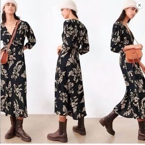 BA&SH BASH SOA Dress in Black Floral Pattern